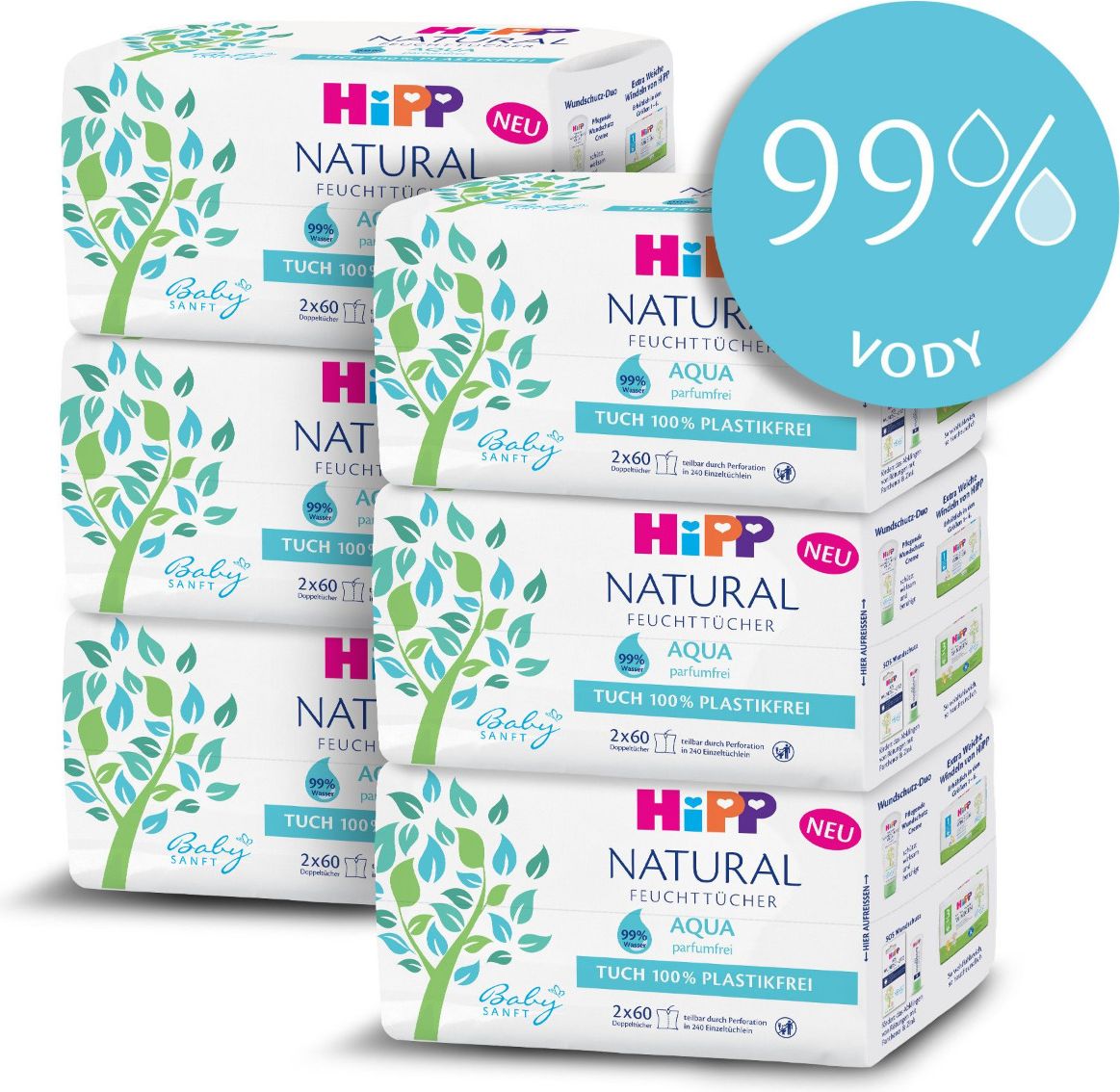 Hipp Babysanft Čisticí vlhčené ubrousky Aqua Natural 6x2x60 ks - obrázek 1