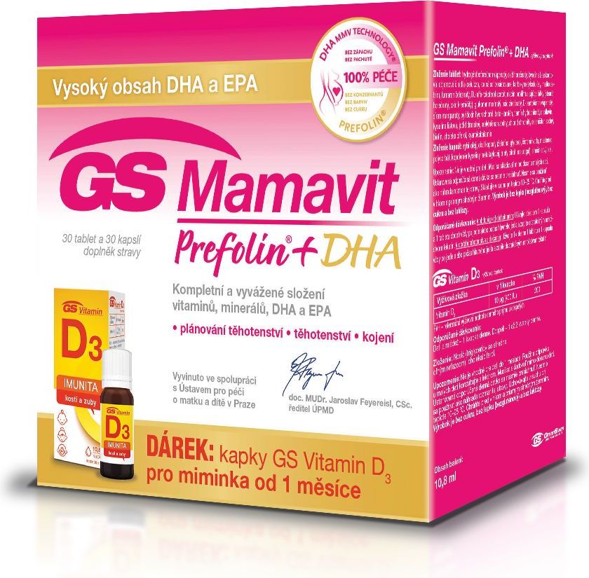 GS Mamavit Prefolin + DHA 30 tablet + 30 kapslí + dárek kapky GS Vitamin D3 10,8 ml - obrázek 1