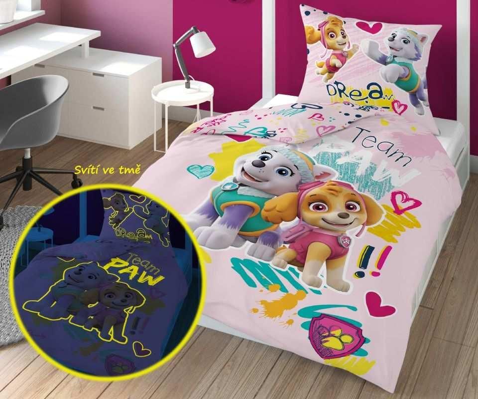 DETEXPOL Povlečení Paw Patrol Skye a Everest svítící Bavlna, 140/200, 70/80 cm - obrázek 1