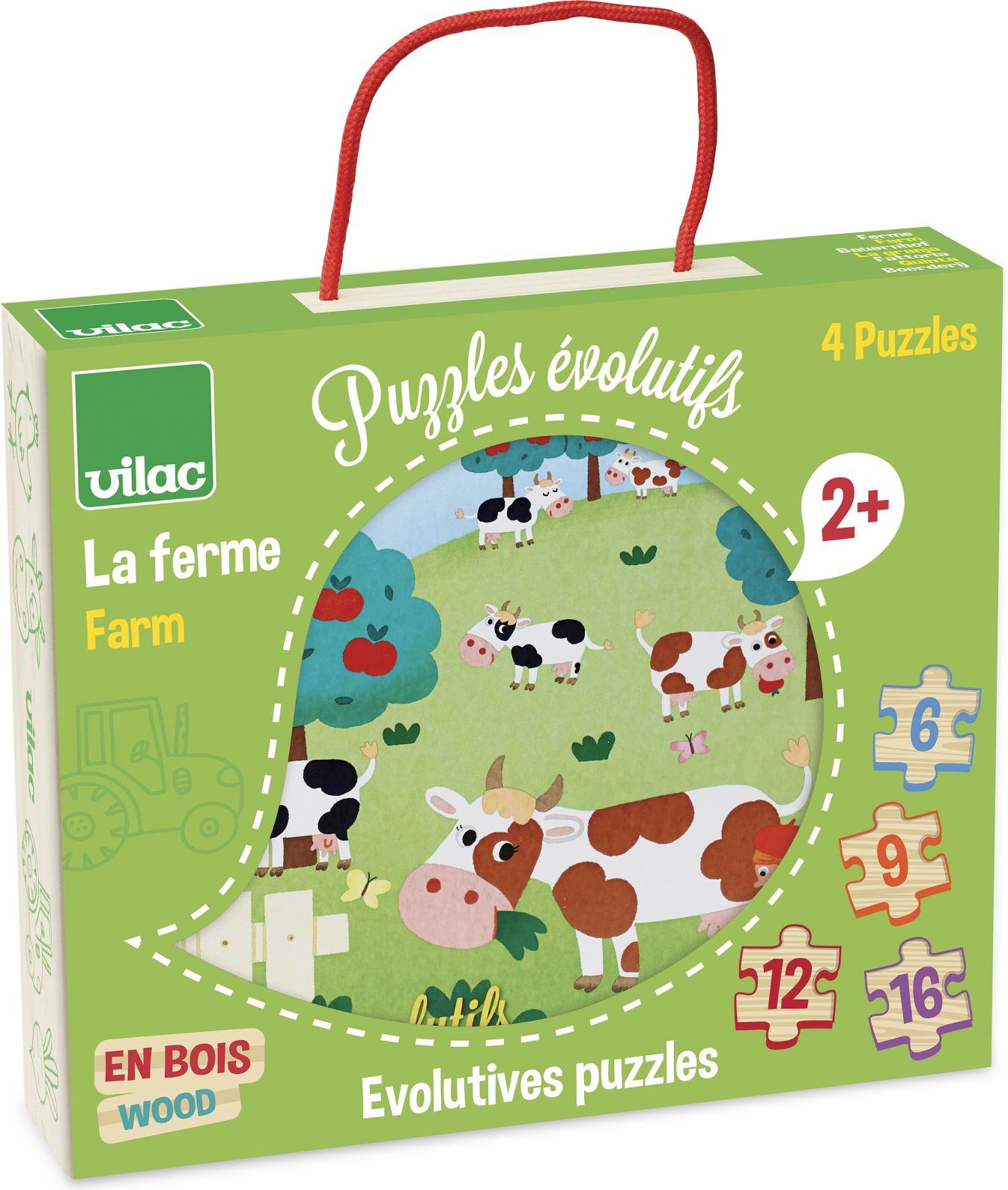 Vilac Dřevěné puzzle Farma 4v1 - obrázek 2