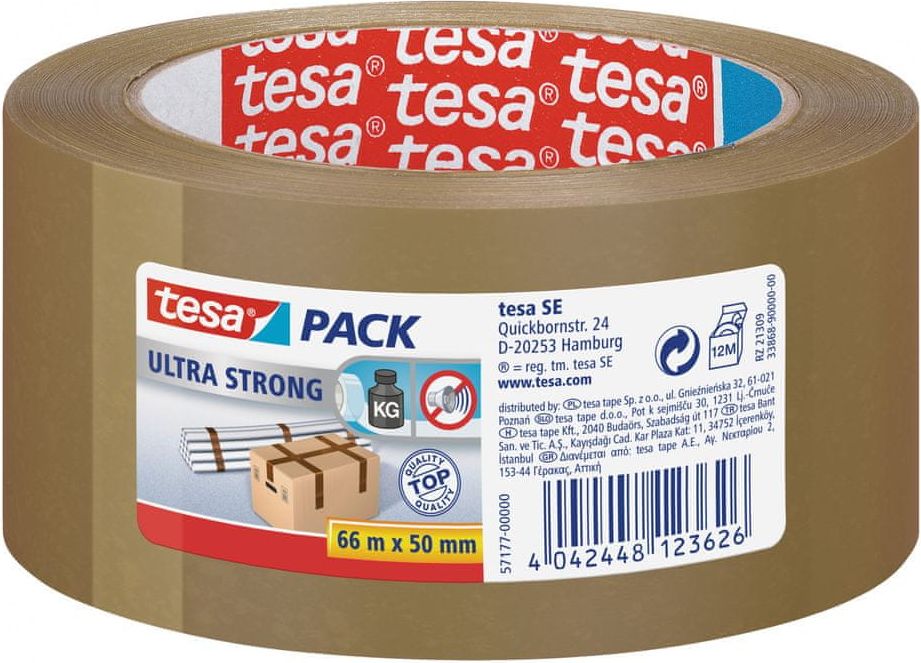 Tesa Balicí páska ULTRA STRONG, PVC, přír.kaučuk, nehlučná, hnědá, 66m:50mm - obrázek 1