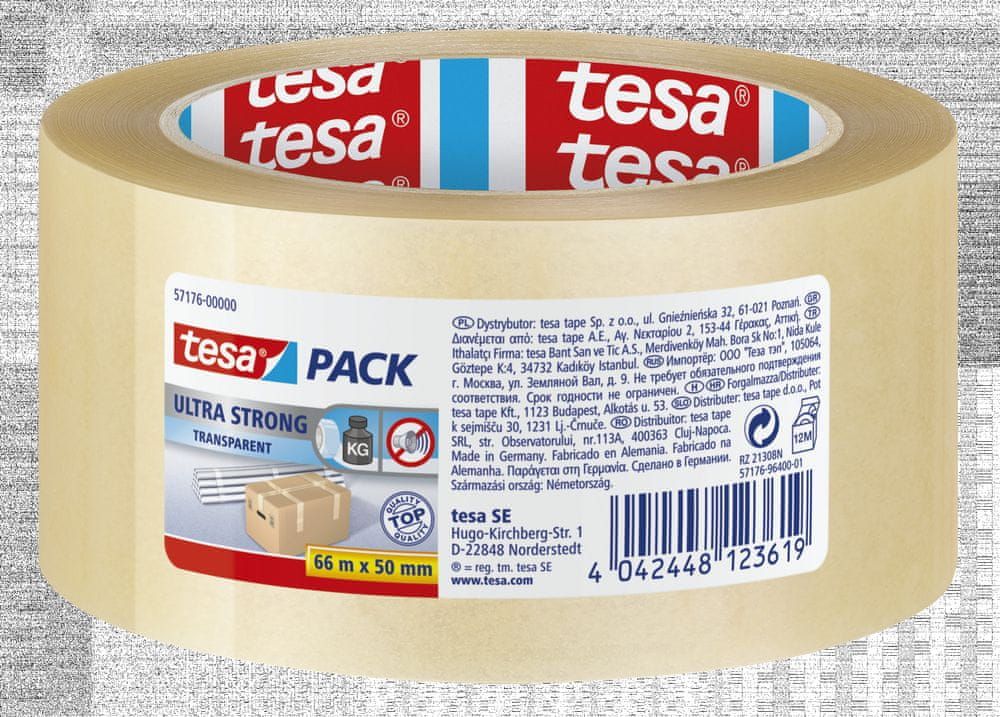 Tesa Balicí páska ULTRA STRONG, PVC, přír.kaučuk, nehlučná, průhled., 66m:50mm - obrázek 1