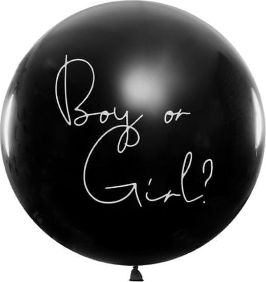 PartyDeco Černý balonek holka nebo kluk, modré konfety 1m - - obrázek 1