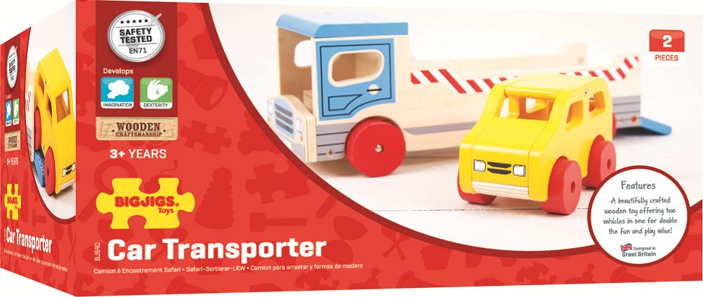 Dřevěné odtahové auto s osobním autem Bigjigs Toys - obrázek 3