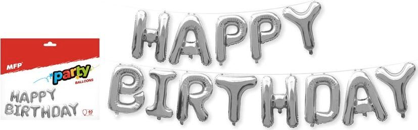MFP s.r.o. balónky nafukovací fóliové- HAPPY BIRTHDAY - 40cm - stříbrný 8000172 - obrázek 1