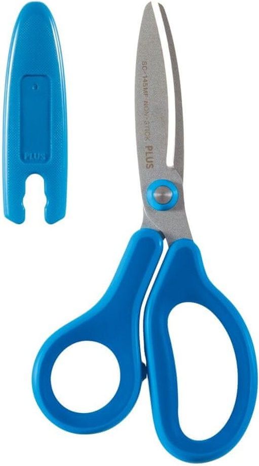 PLUS Nůžky dětské s krytem 14,5 cm modré - obrázek 1