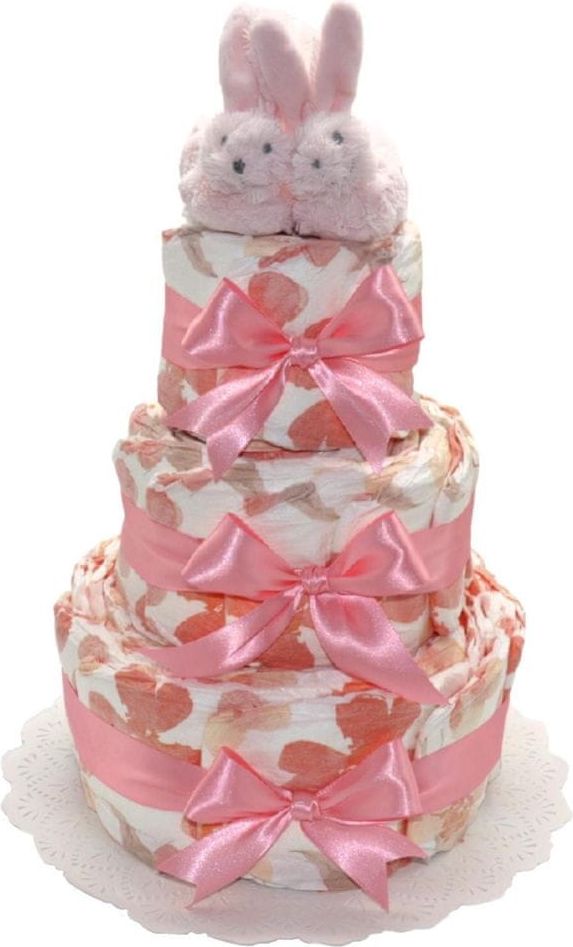 Bebé de París Třípatrový plenkový dort Květy - růžový - obrázek 1