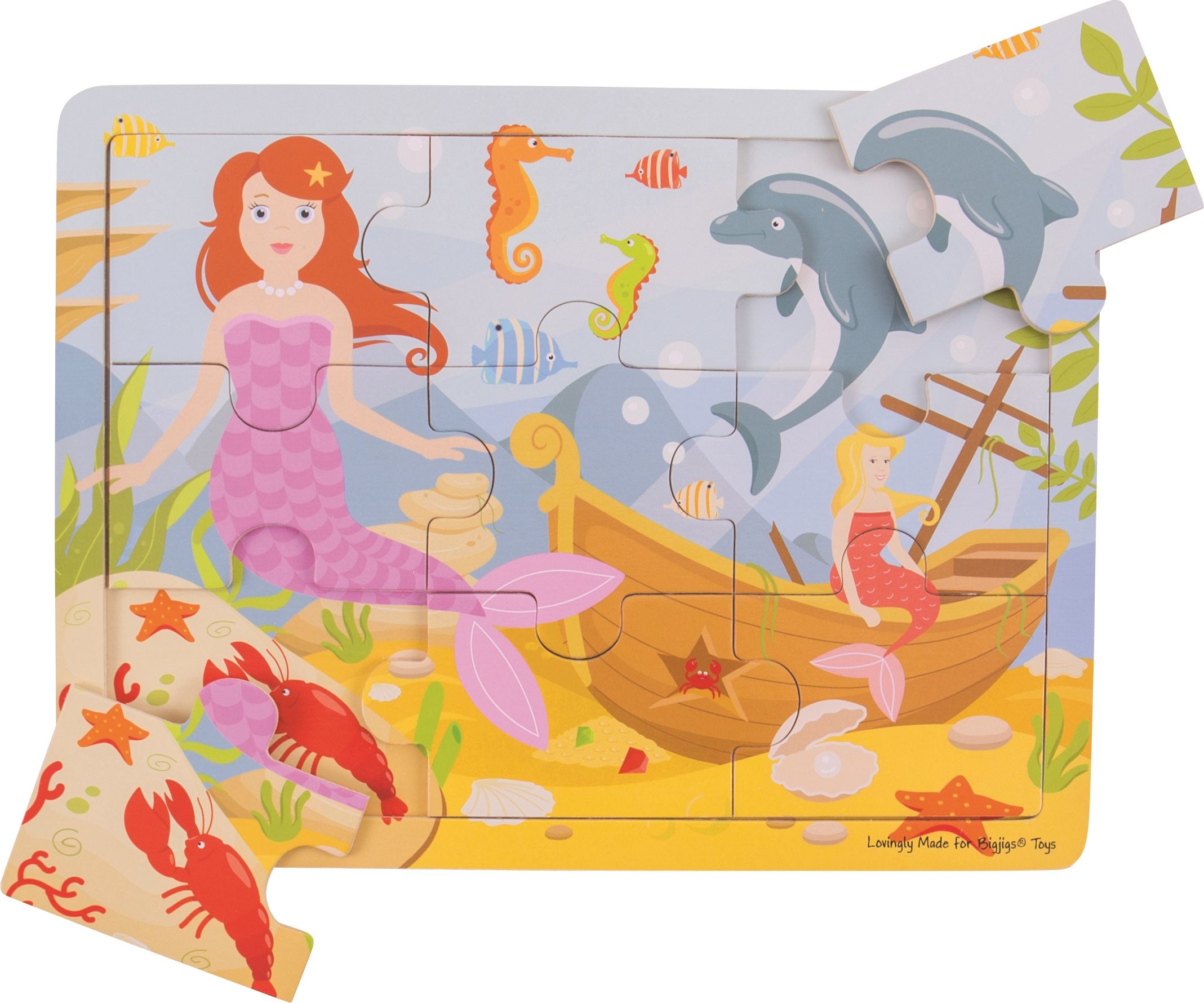 Bigjigs Toys Dřevěné puzzle Mořská panna - obrázek 2