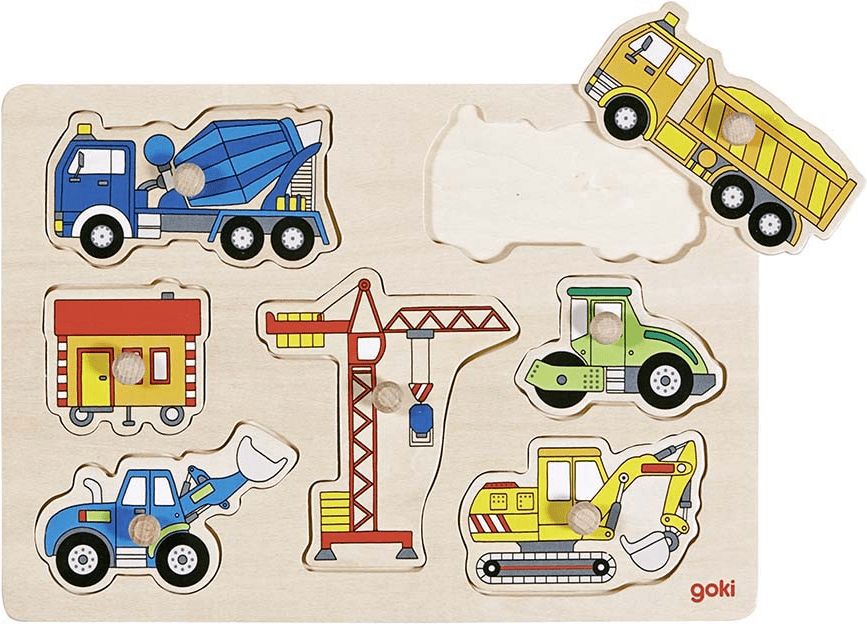 Goki Dřevěné puzzle - Stavební auta - obrázek 1