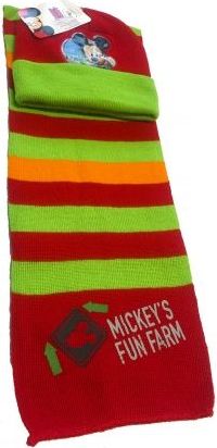 Hollywood Set zimního oblečení - Mickey Mouse -červeno-zelená - čepice + šála - obrázek 1
