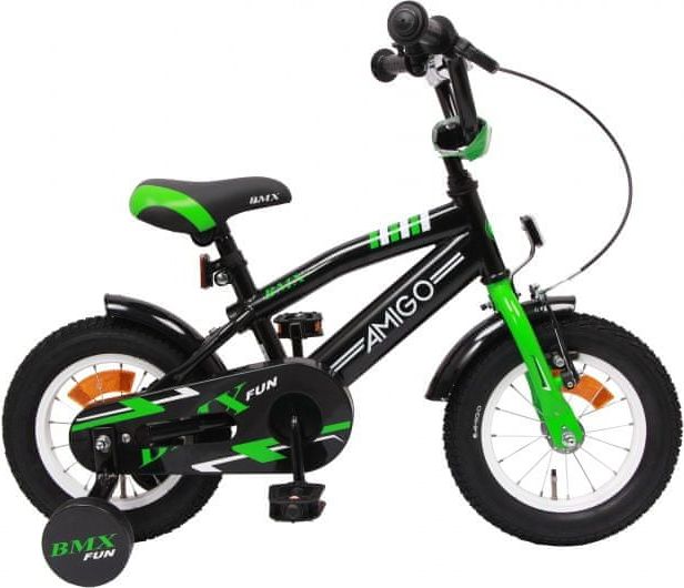 Amigo Dětské kolo BMX Fun pro kluky, 12", černá / zelená - obrázek 1