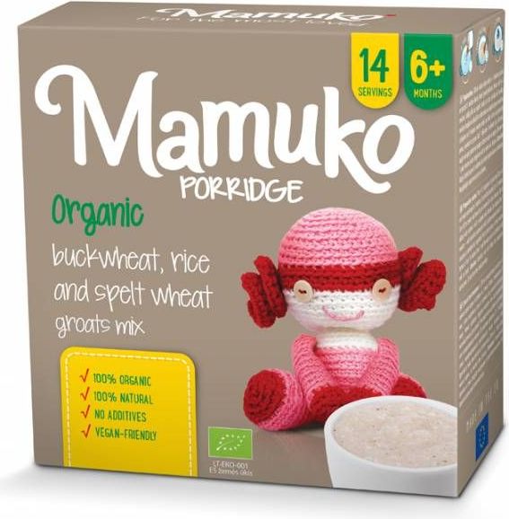 Mamuko Bio dětská kaše hnědá pohanka, špalda, rýže 240g [bio003] - obrázek 1