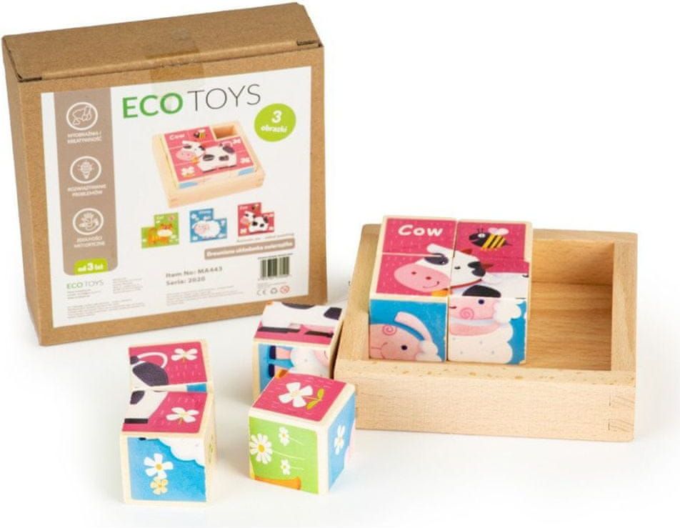 Eco Toys dřevěné kostky zoo - obrázek 1
