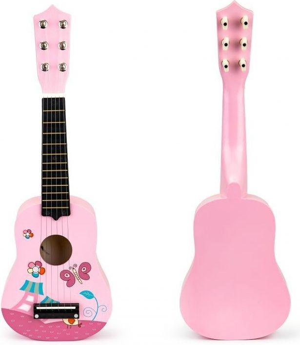 EcoToys Dětská dřevěná kytara s kovovými strunami | růžová - obrázek 1