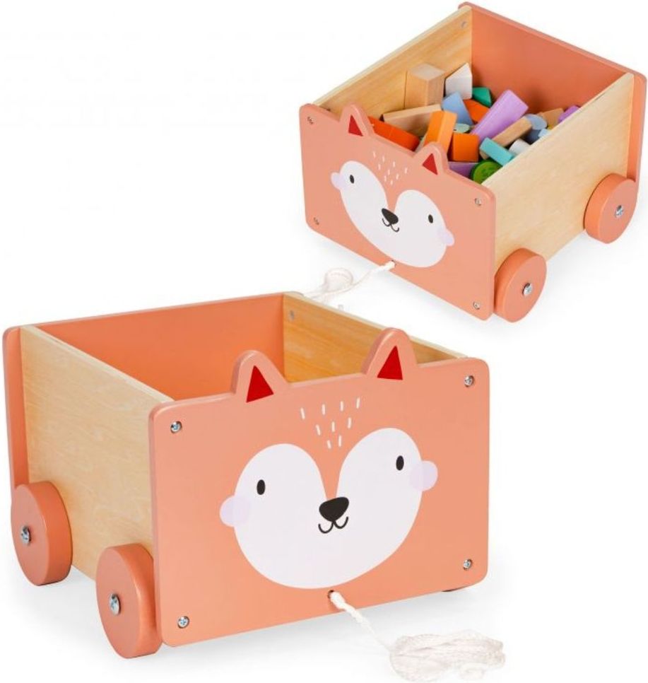 EcoToys Dětský dřevěný vozík na hračky - růžový | kotě - obrázek 1