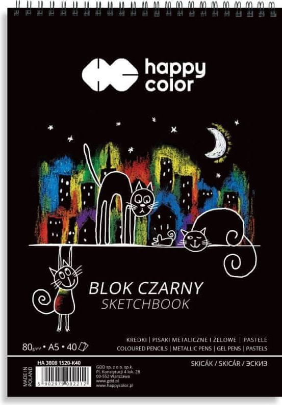 CBPAP Černý kreslicí blok skicák A5, 80 g / m2, 40 listů, Happy Color - obrázek 1