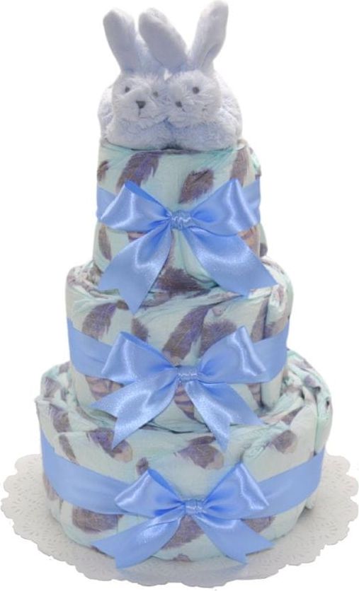 Bebé de París Třípatrový plenkový dort Peří modrý - obrázek 1