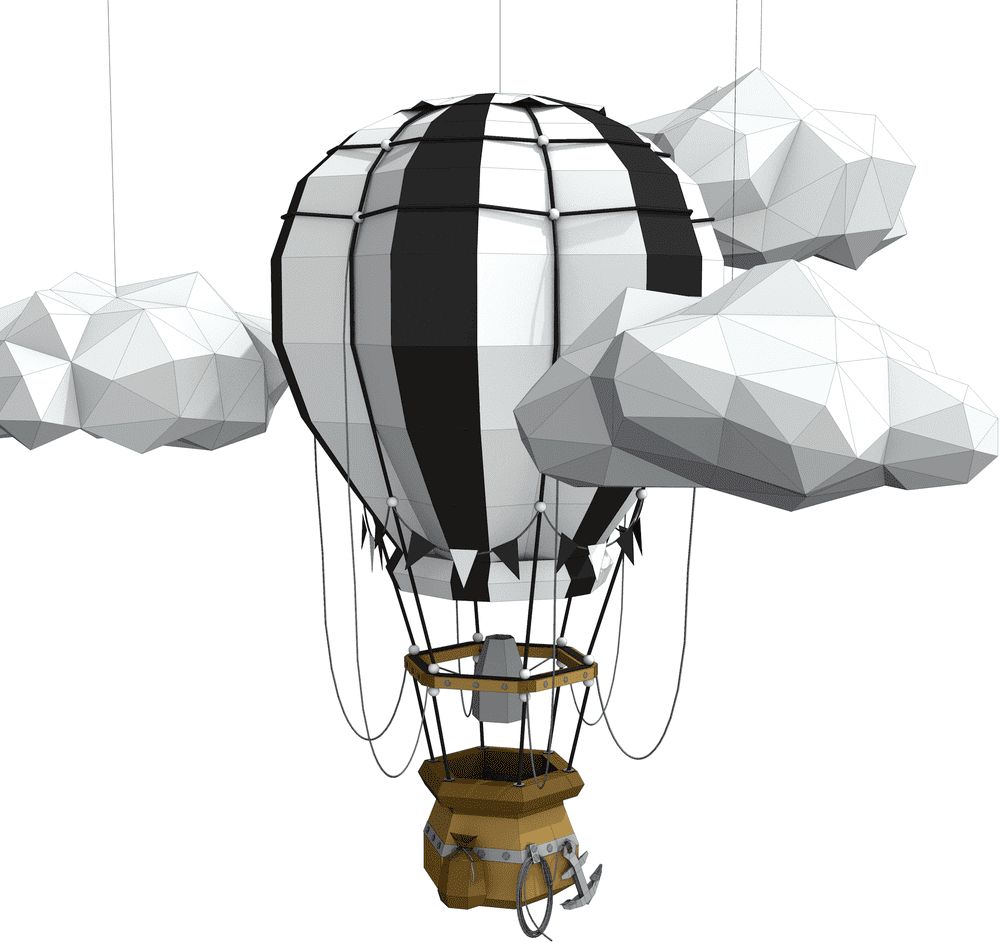 Cut'n'Glue Horkovzdušný balon v oblacích – 3D papírový model, bílá/černá - obrázek 1