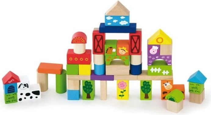 Viga Dřevěné kostky pro děti Viga Farma 50 dílů - 50285 - obrázek 1