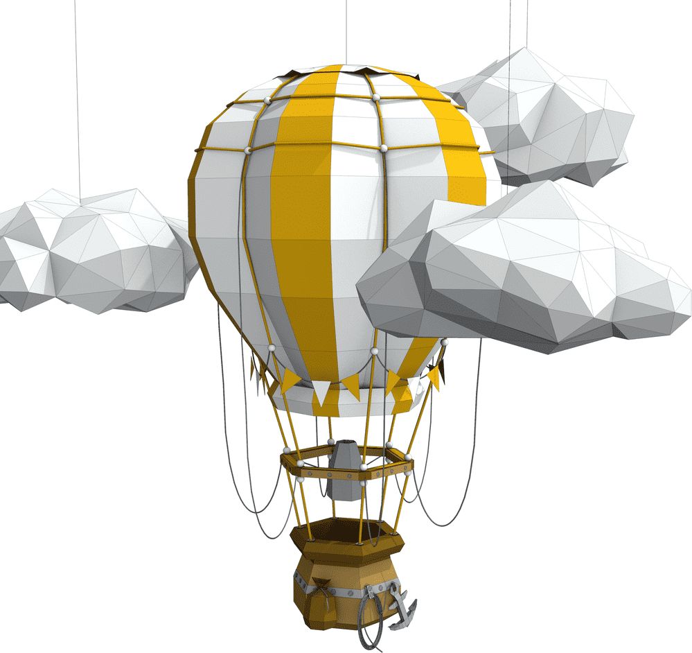 Cut'n'Glue Horkovzdušný balon v oblacích – 3D papírový model, bílá/zlatá - obrázek 1