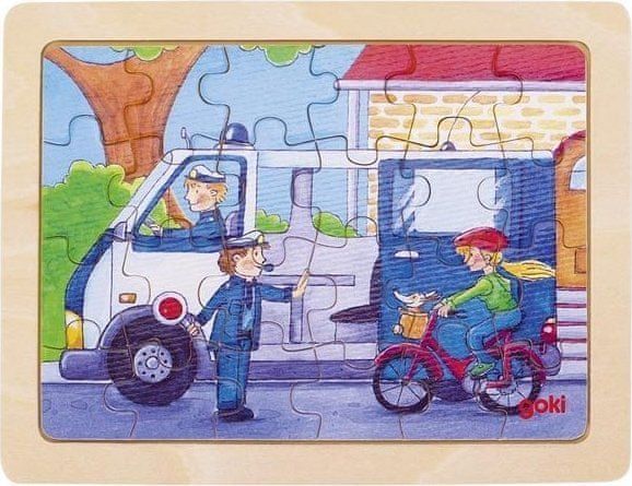 Goki Dřevěné puzzle Policie při práci 24 dílků - obrázek 1
