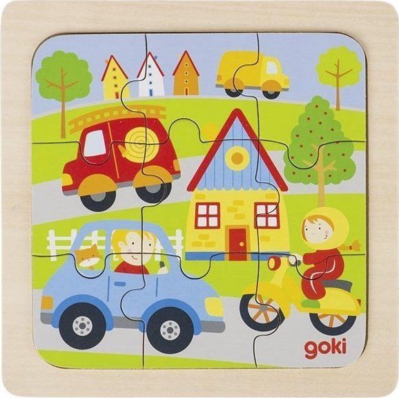 Goki Dřevěné puzzle Na silnici 9 dílků - obrázek 1