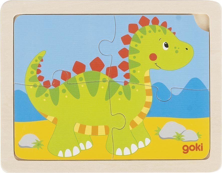 Goki Dřevěné puzzle Dinosaurus 4 dílky - obrázek 1