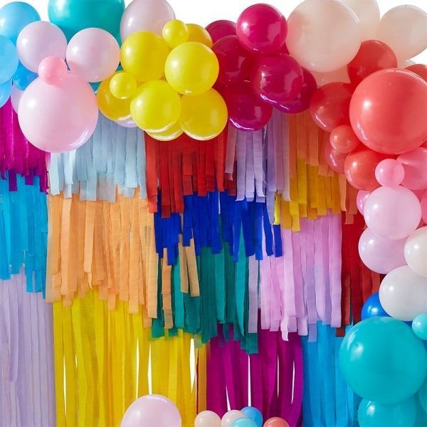 MojeParty Dekorační set - Fotopozadí z třásní a balónků barevné - obrázek 1
