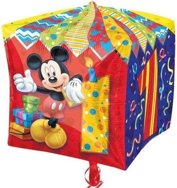 MojeParty Balónek fóliový Krychle Mickey Mouse 1. narozeniny 38 cm - obrázek 1
