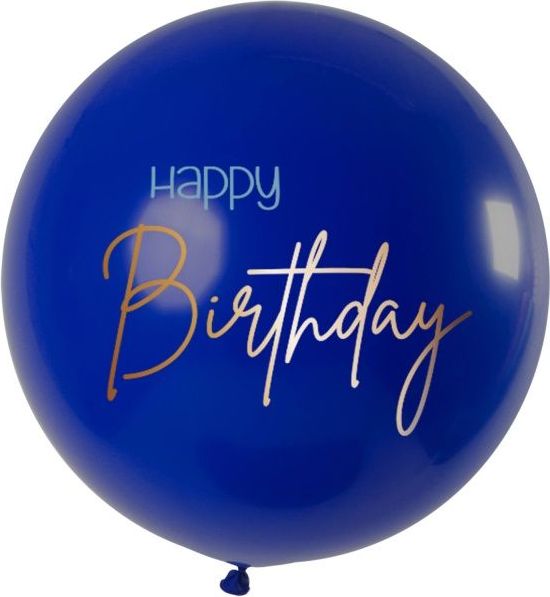 MojeParty Balónek latexový XL Happy Birthday Elegant True Blue 80 cm - obrázek 1