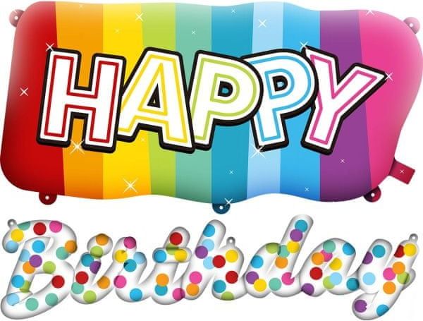 MojeParty Balónek fóliový Rainbow Happy Bday set 90 x 37 cm/88 x 25 cm - obrázek 1