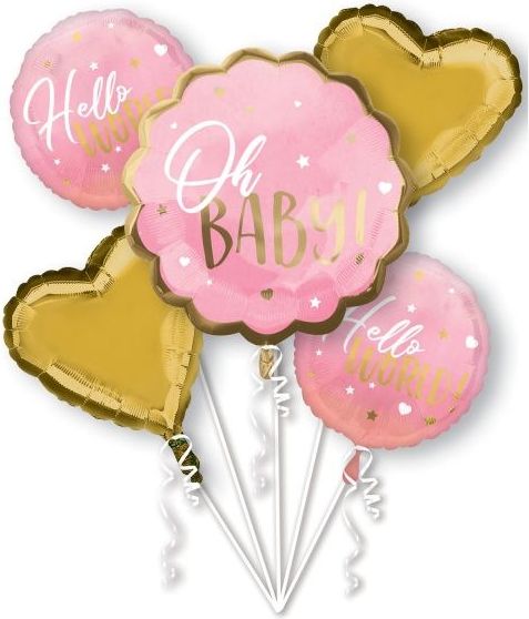 Amscan Balónky buket foliové růžový Baby Girl 5 ks - obrázek 1
