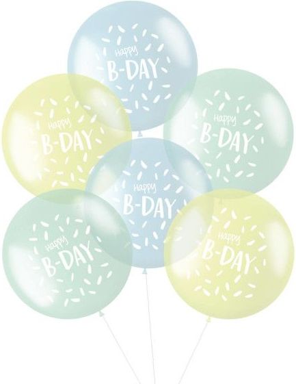 MojeParty Balónky latexové krystalové pastelové Happy B-Day 48 cm 6 ks - obrázek 1