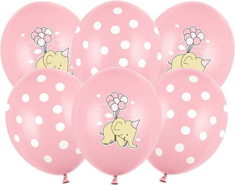 PartyDeco Balónek s potiskem "Slon a tečky" růžový 50 ks - obrázek 1