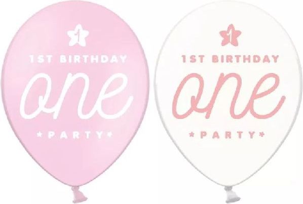 PartyDeco Balónky latexové 1. narozeniny růžové a transparentní 30 cm 50 ks - obrázek 1
