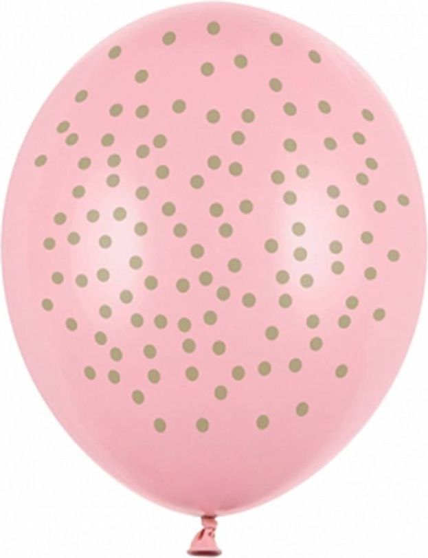 PartyDeco Balónek růžový se zlatými puntíky 30 cm 50 ks - obrázek 1