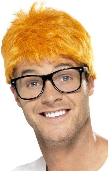 Smiffys Paruka pánská oranžová s brýlemi 90''''s TV host - obrázek 1