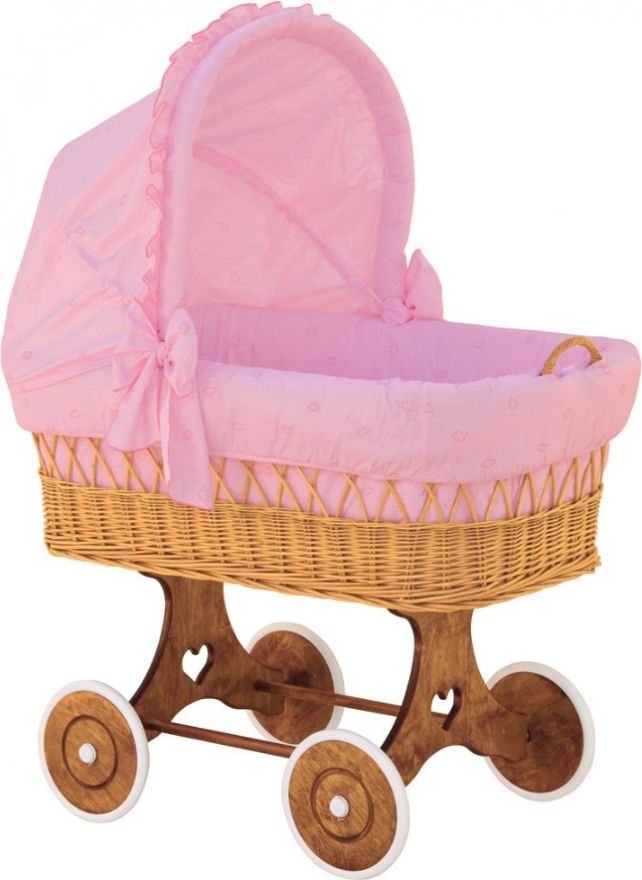 Proutěný koš pro miminko s boudičkou Méďa - růžový - obrázek 1