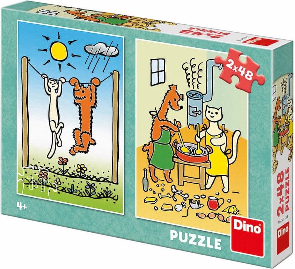 Dino PEJSEK A KOČIČKA 2x48 Puzzle NOVÉ - obrázek 1