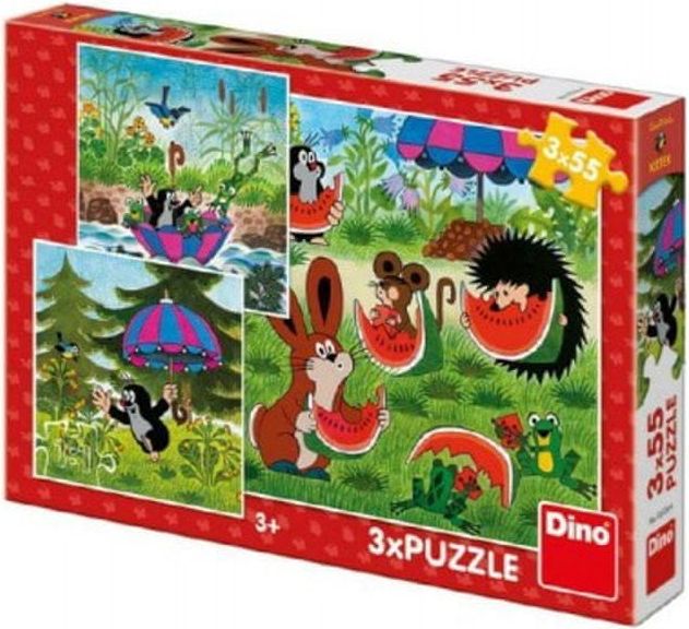 Dino Puzzle Krtek a paraplíčko 18x18cm 3x55 dílků v krabici 27x19x3,5cm - obrázek 1