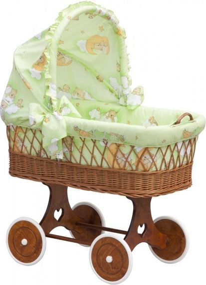 Proutěný košík na miminko s boudičkou Mráček - zelená - obrázek 1