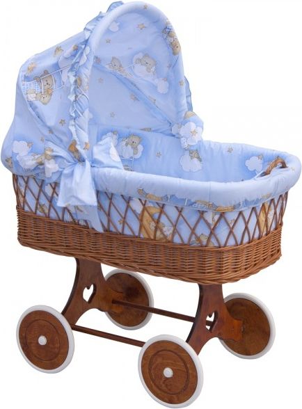 Proutěný košík na miminko s boudičkou Mráček - modrá - obrázek 1