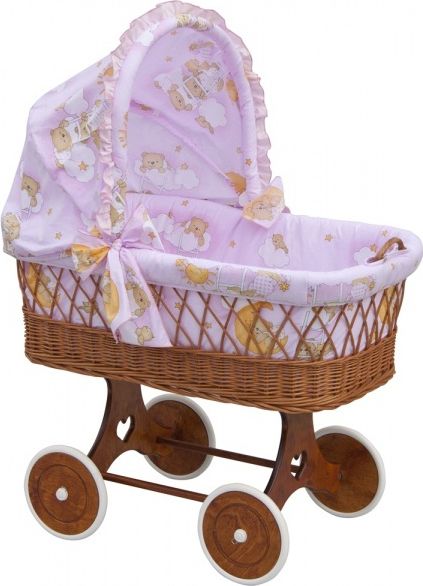 Proutěný košík na miminko s boudičkou Mráček - růžová - obrázek 1