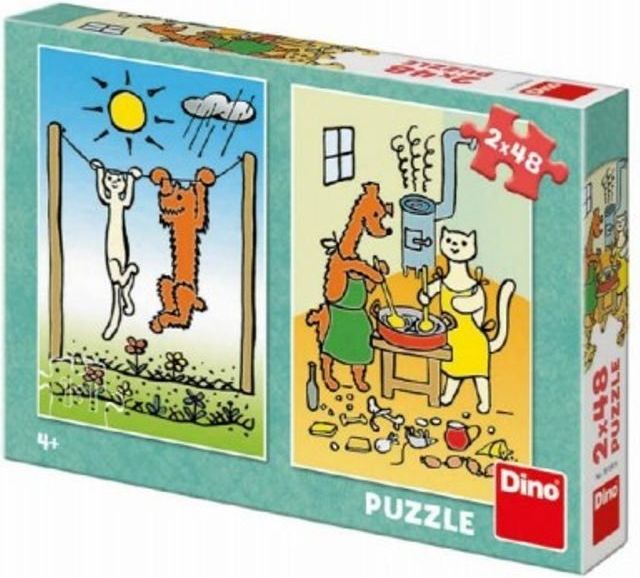 Dino Puzzle Pejsek a Kočička 2x48 dílků 18x26cm v krabici 27x19x4cm - obrázek 1