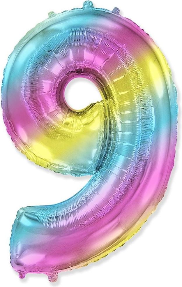 Fóliový balón číslice 9 - duhový - rainbow, 102cm - obrázek 1