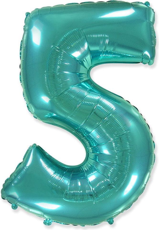 Fóliový balónek číslice 5 - tyrkysová - tiffany - 110cm - obrázek 1