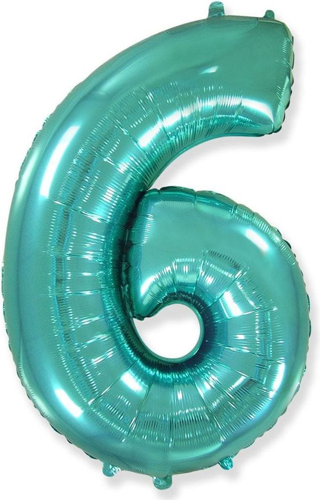 Fóliový balónek číslice 6 - tyrkysová - tiffany - 102cm - obrázek 1