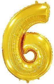 Fóliový balónek číslice 6 - zlatá - gold - 102cm - obrázek 1