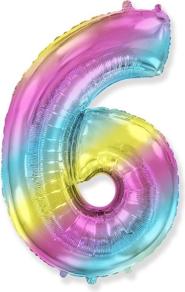 Fóliový balón číslice 6 - duhový - rainbow, 102cm - obrázek 1