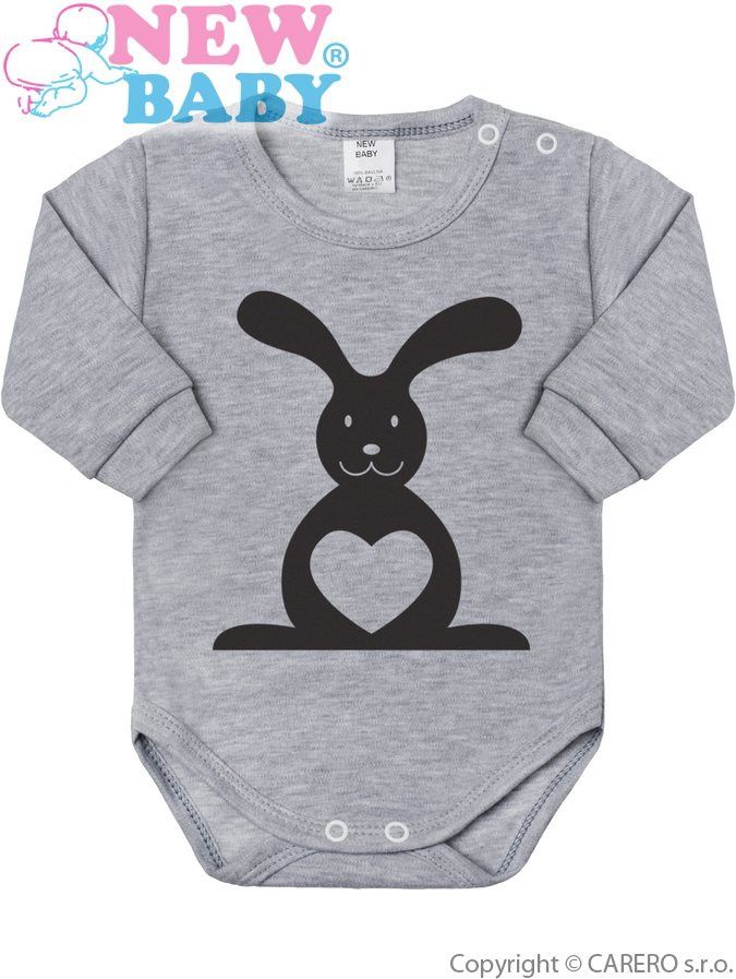 Kojenecké body s dlouhým rukávem New Baby Zvířátko Zajíček šedé - 50 - obrázek 2